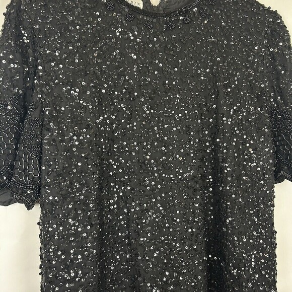 Lillie Rubin size Large Black Beaded Evening Cocktail Dress Women's 100% Silk - Picture 3 of 6